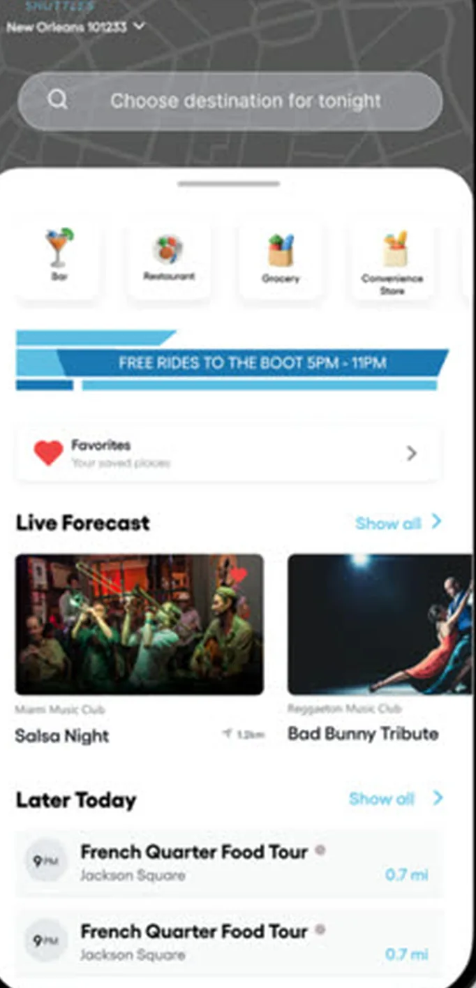 Breeze app home screen showing nearby deals, events, and favorites