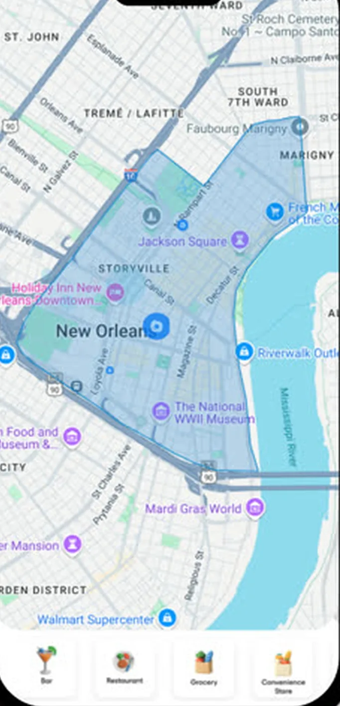 Breeze app map screen for setting your pickup location