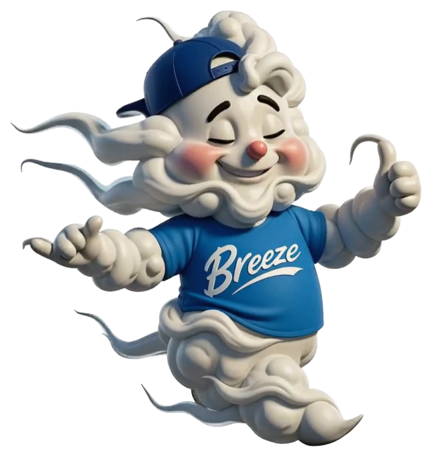 Breezy the Cloud, Breeze's mascot, giving a thumbs up toward the Yelo download